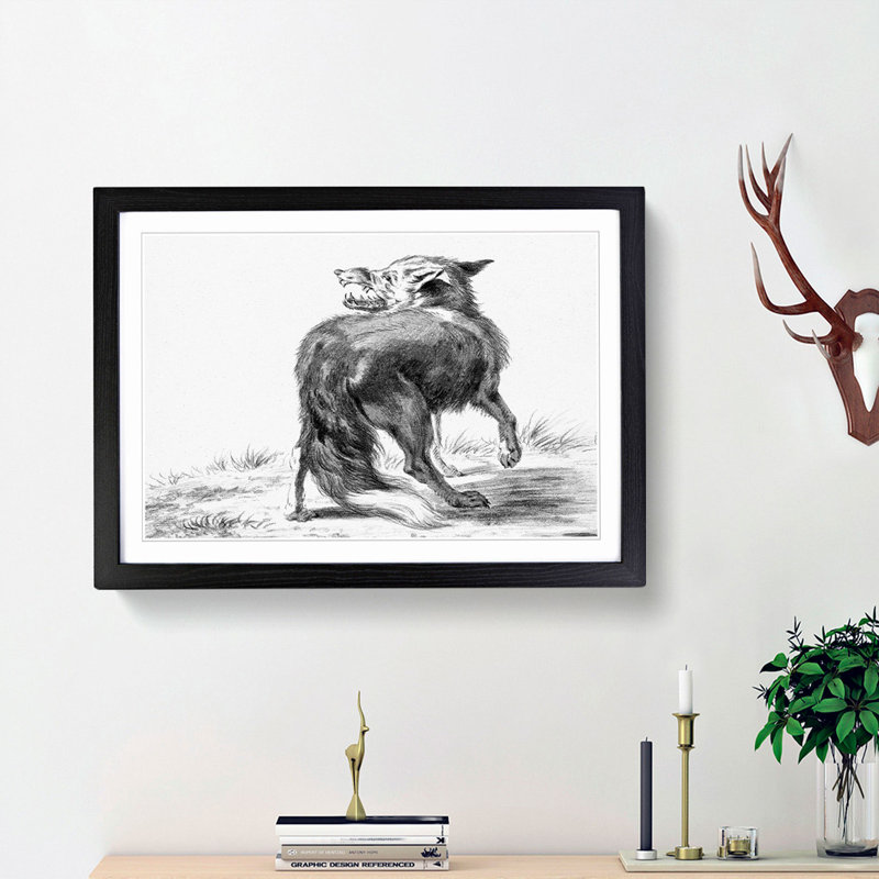 Sketch of a Fox by Jean Bernard - Picture Frame Drawing Print, 48cm H x 65cm W x 2cm D, Black Framed