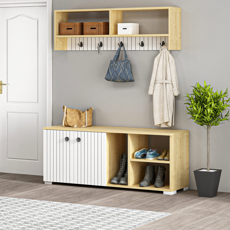 Jeanetta Hall Tree 120cm Wide with Bench, White/Oak