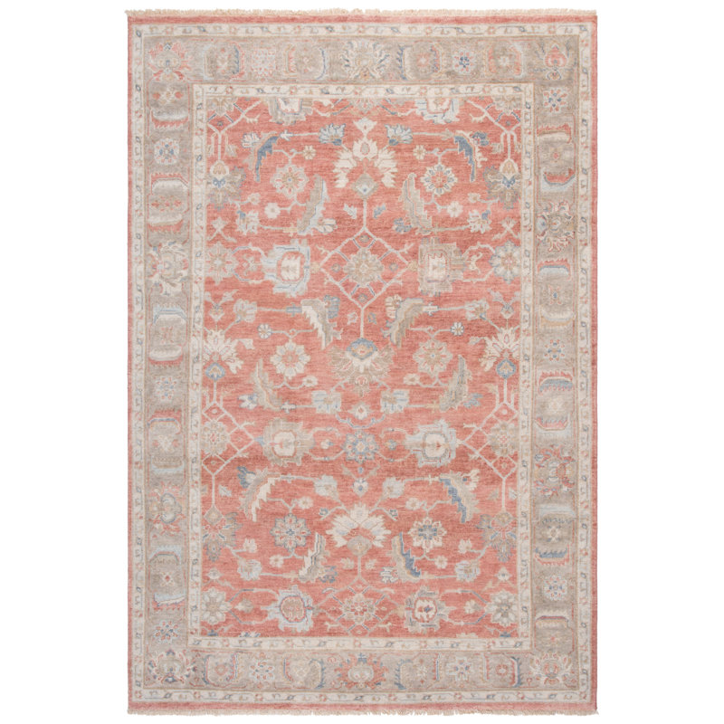 Rectangle Oriental Hand-Knotted Wool/Cotton Area Rug in Beige/Orange, Rectangle 6" x 9"