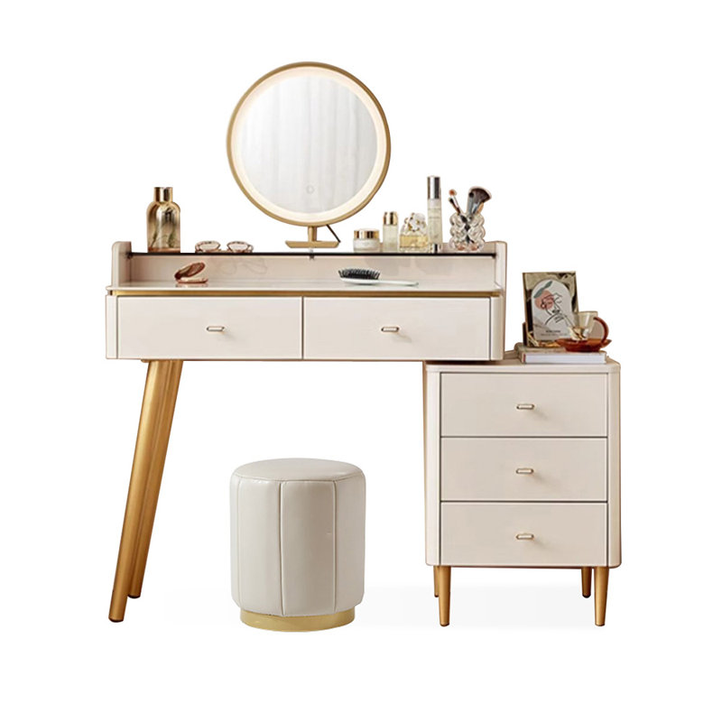 Makeup Vanity with Light mirror,5 drawers,1 chair