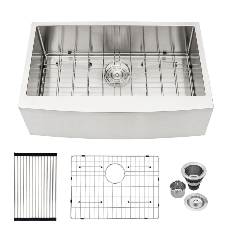 33"X21"X10"Farmhouse Apron Single Bowl Stainless Steel Kitchen Sink, Brushed Nickel
