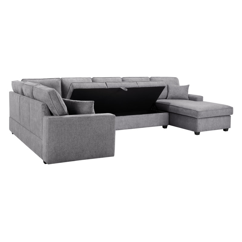 Canapé modulaire en chenille l 137 po Samara avec méridienne, rangement sous le siège et coussins décoratifs