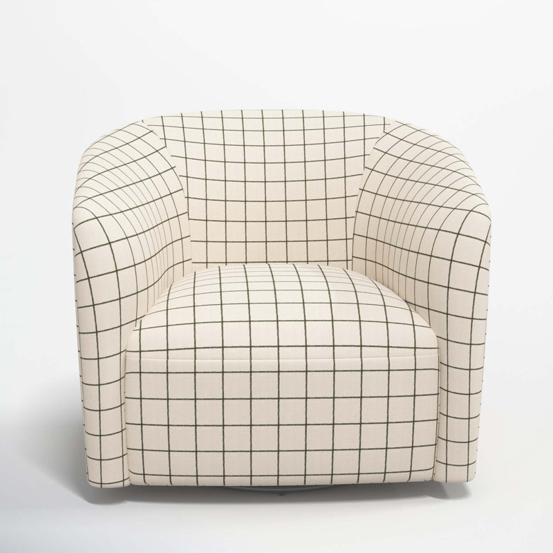 Marita Upholstered Swivel Barrel Chair, Line Tattersall Green