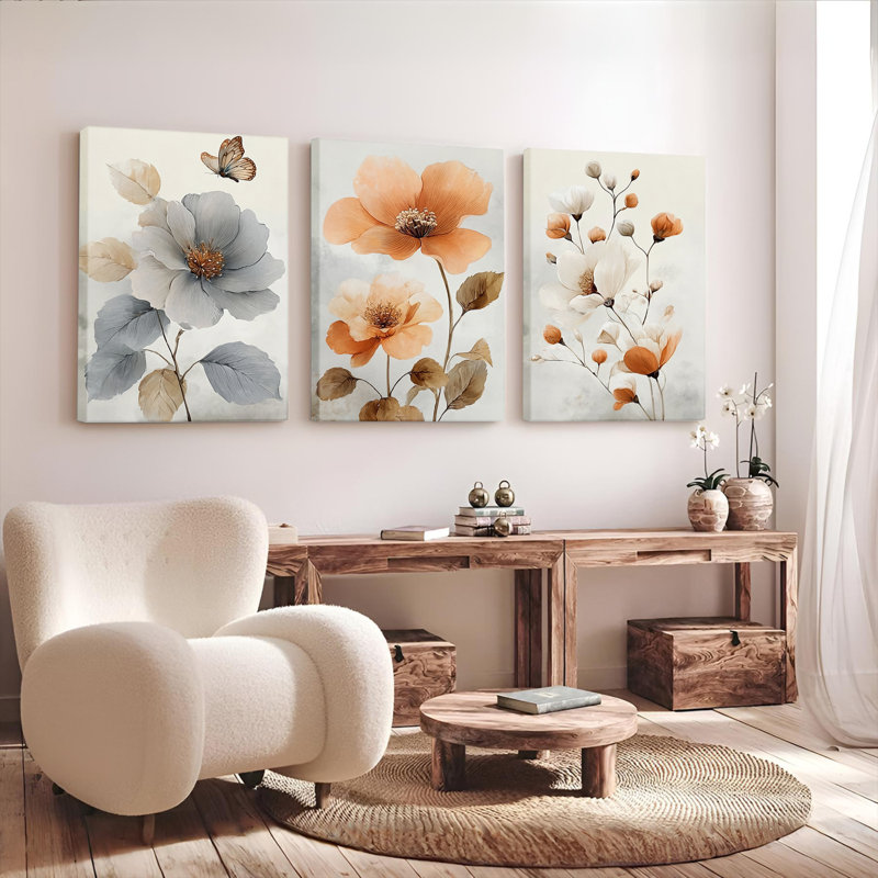 Art floral sur toile, ensemble de 3 reproductions de peinture à l'huile abstraites, H 30 po x l 60 po