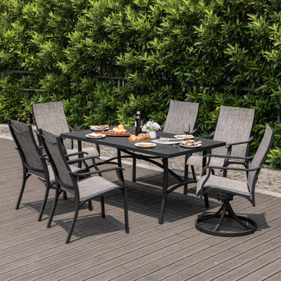 Ensemble de salle à manger d'extérieur 7 pièces avec chaises fixes et pivotantes Textilene
