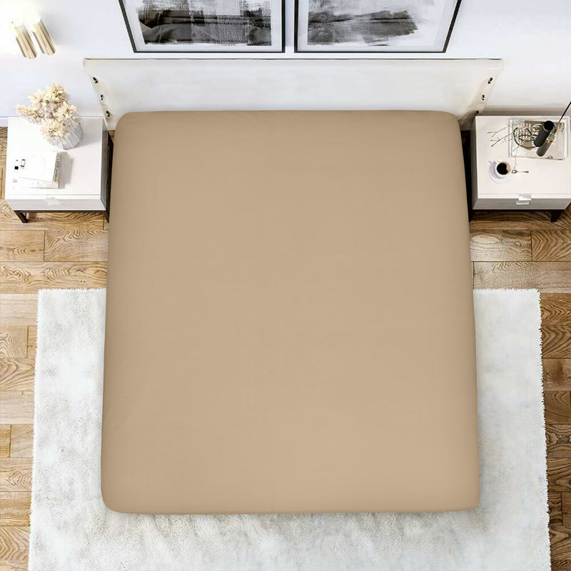 Amilda Polycotton Fitted Sheets, Beige, Kingsize (5')