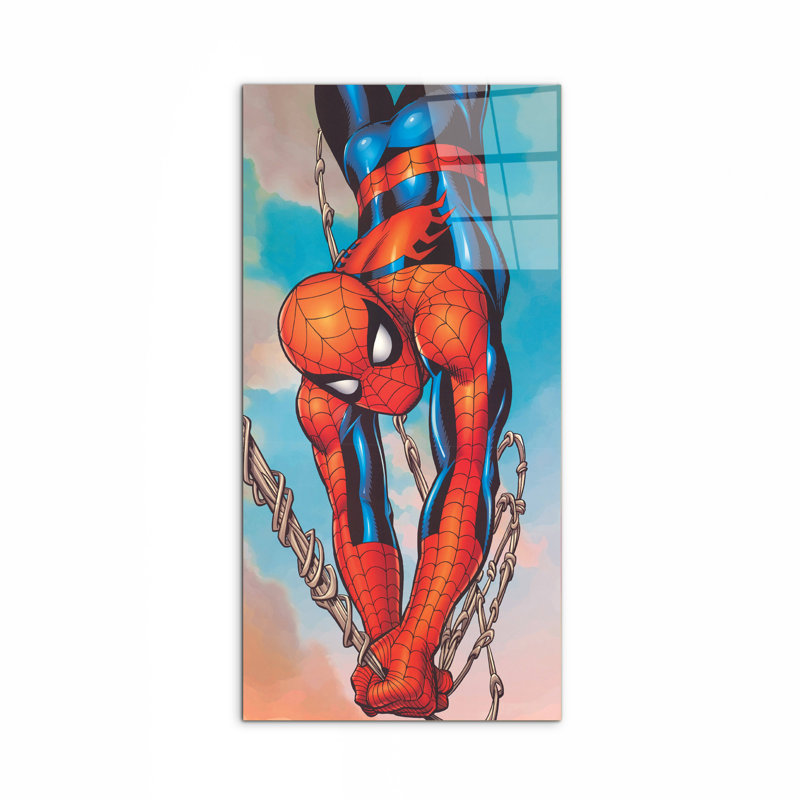 Comics Spiderman Swing By Art Studio 100cm H X 50cm W CrystalArt Material Acrylic Glass Effect, Frameless Panel Lightweight Ready to Hang