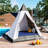 -Shaped Outdoor Sunbed - Gray With Blue Pillows And Cushions Daybed Pillows, Blue, Tent Shape, Adjustable Ground Feet, 700 Lbs Weight Capacity Rich