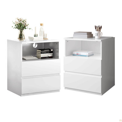 (Set of 2)End Table with Fast USB C Charging Station, Sofa Side Table with 2 Drawers, Large Storage Modern Wood Storage Cabinet for Living Room,Bedroo