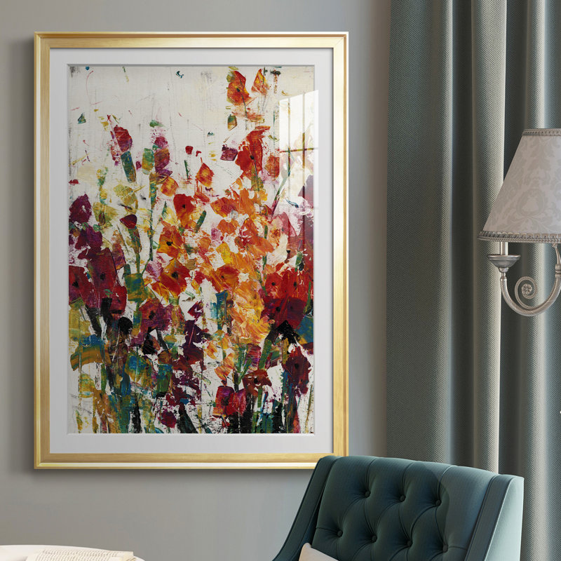 «Wildflowers Blooming II», reproduction encadrée de qualité supérieure - prête à être accrochée, Cadre doré