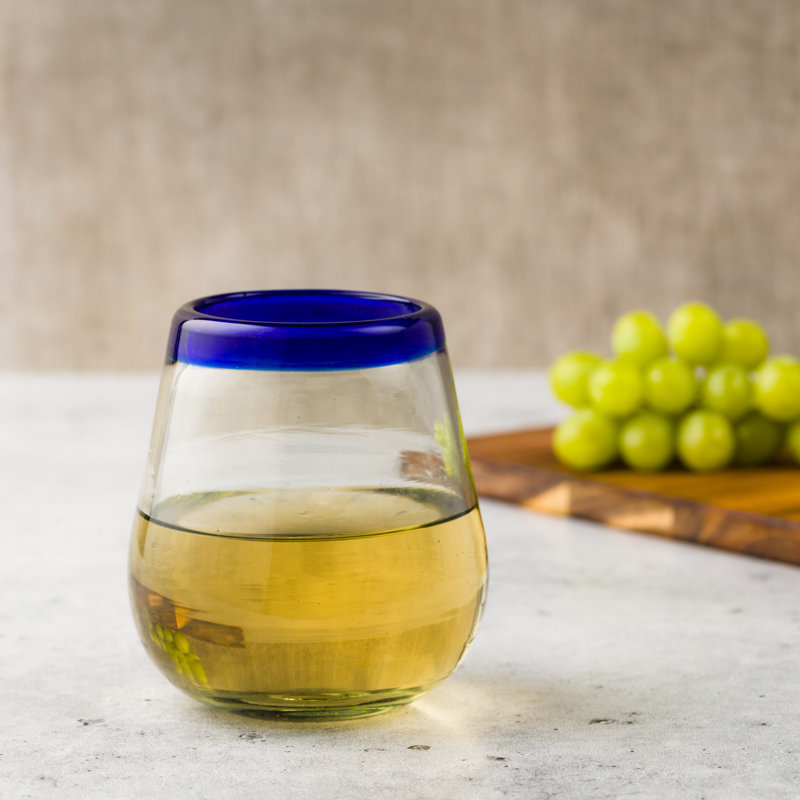Verre à vin transparent sans pied, Bleu