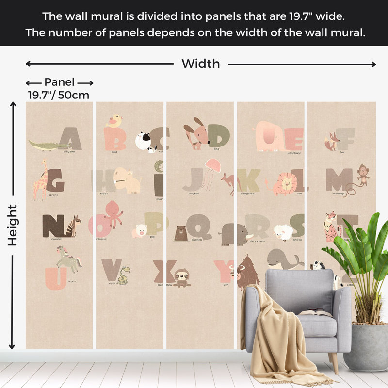Kids Wallpaper Wall Mural - Beige Alphabet, 39" W x 27" L