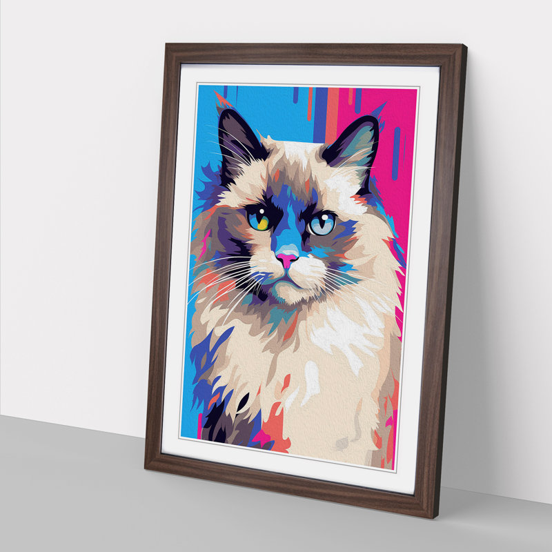 XYZ-FRM-V1223-5383 Ragdoll Cat Pop - Single Picture Frame Print on Wood, Walnut, 46cm H x 34cm W x 2cm D