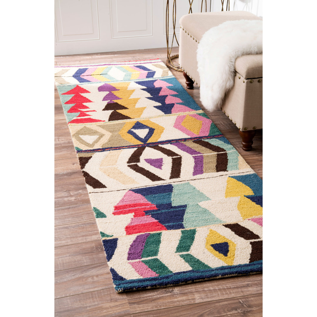 Leiarna Geometric Wool Runner Rug for Living Room Bedroom Dining Room Entryway Hallway Kitchen, Multicolor/Black Union Rustic Rug 