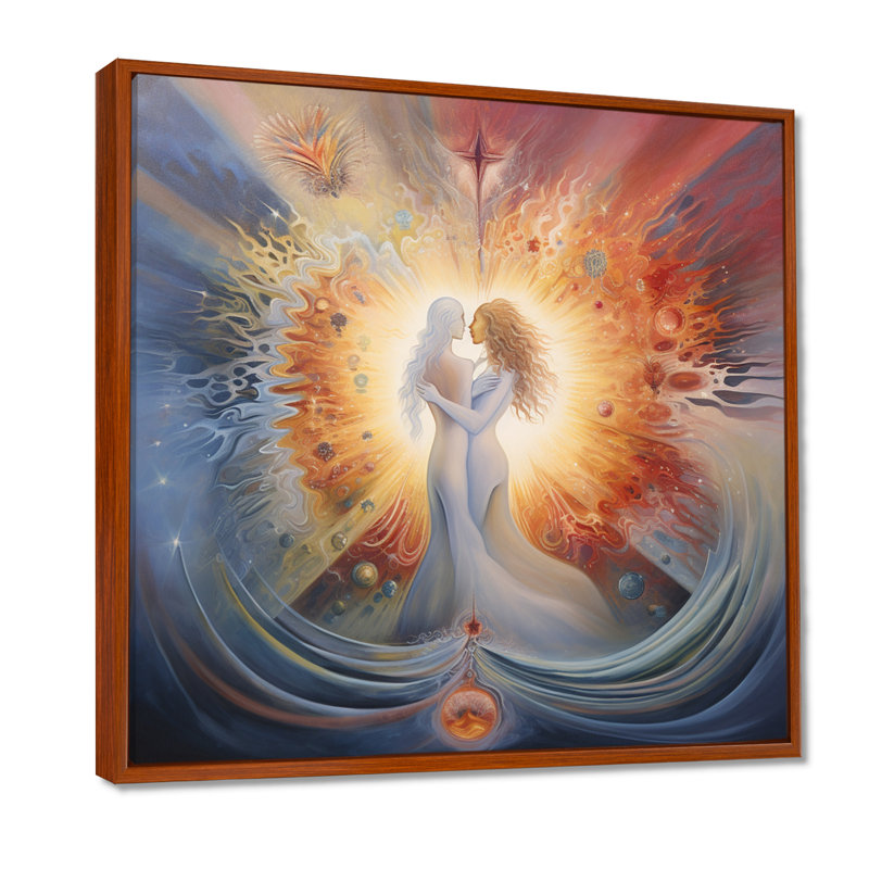 Divine amour céleste Union flammes jumelles - déesse femme, art mural, Toile avec cadre flottant brun