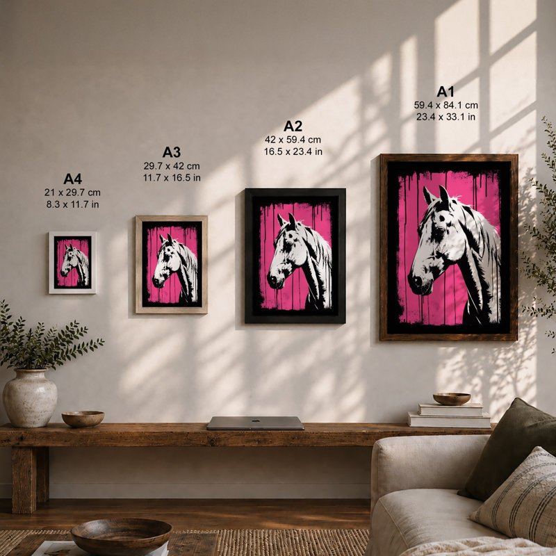 Graphic Horse Modern - Framed Print, Black, A4 - 29.7 x 21.0 cm