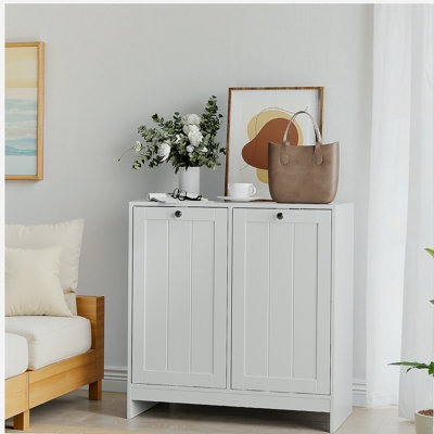 Panier à linge incliné avec panier amovible, panier à linge caché, armoire de rangement pour panier de salle de bain, organisateur de maison autoportant, blanc