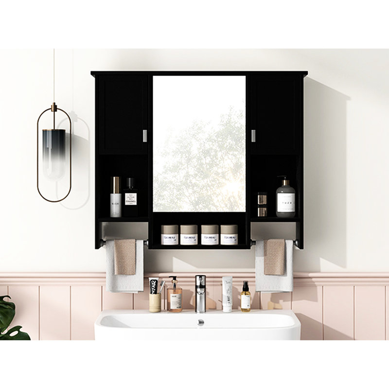 Armoire de salle de bain avec barre à serviettes et miroir - Espace de rangement pratique et pratique pour garder votre rangement bien organisé