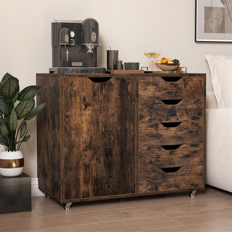 78cm Wide 5 -Drawer Mobile File Cabinet, Brown