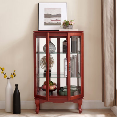 Vitrine, verre, porte en verre à tablettes réglables, 2 portes élégantes avec portes trempées, panneau arrière en miroir et -