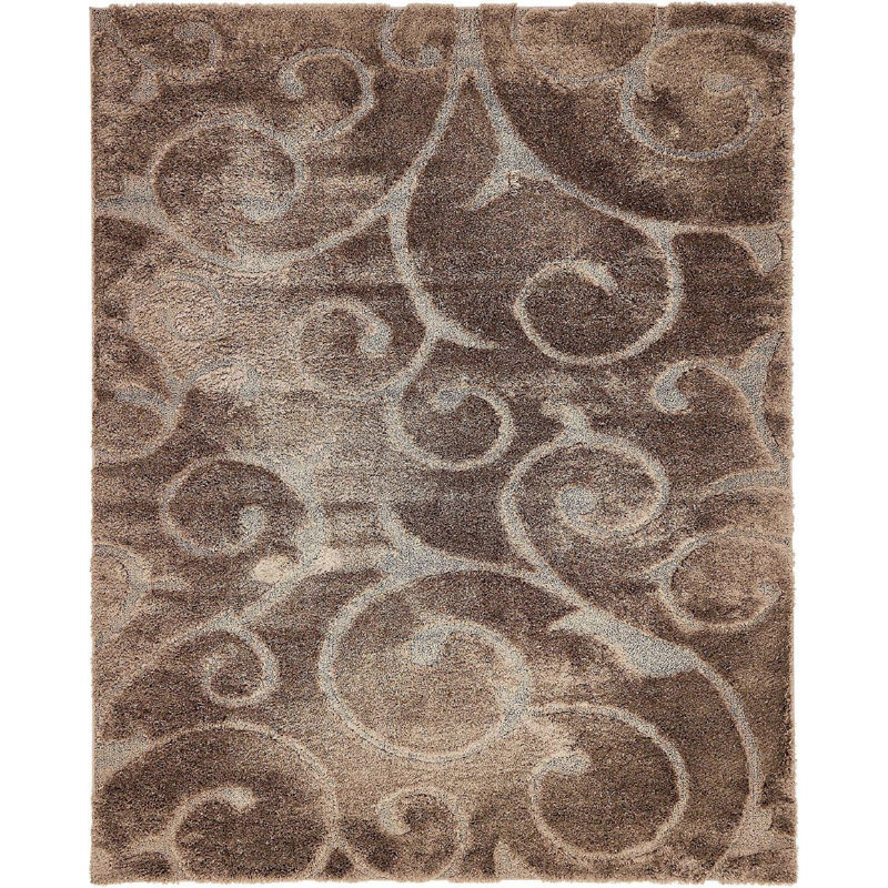 Tapis brun à poil long fabriqué à la main Vine, Rectangle 9 pi x 12 pi