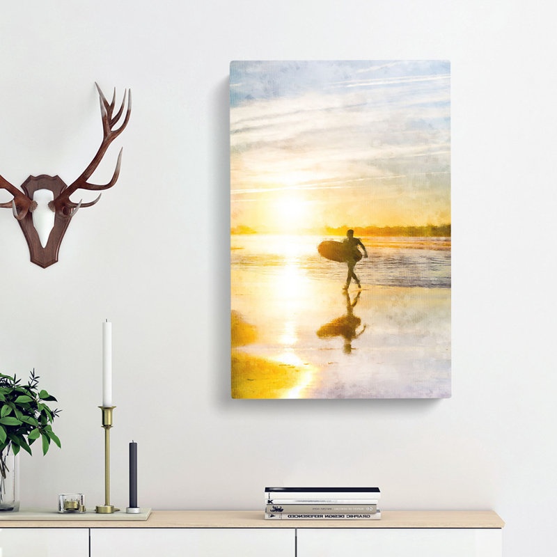 Surfer On A Spanish Beach - Wrapped Canvas Print, 45cm H x 30cm W x 4cm D