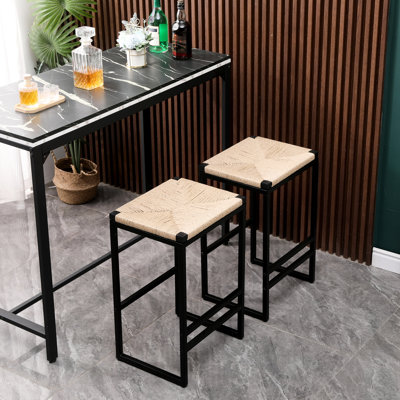 Tabourets de bar sans dossier pour 2 personnes - siège en corde de fer et de papier, décor élégant, vis à glissière, capacité de 220 lb, l 15,74 po x l 13,39 po x H 25 po,