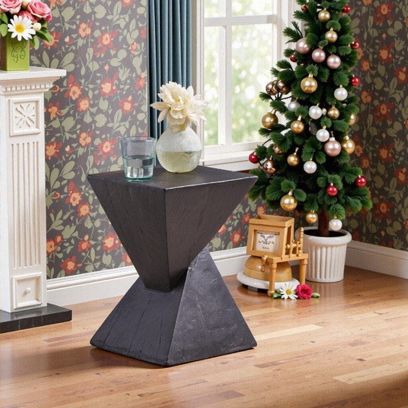 Table de bout sculptée d'une hauteur de 18 po pour le bureau de la chambre à coucher - Table d'appoint minimaliste fabriquée à la main avec texture semblable au bois