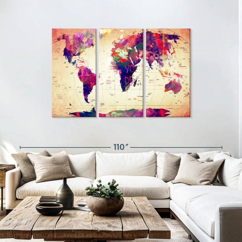 Aliaz Map Of The World V, 48" H x 74" W