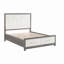 Grand lit plateforme avec rangement au pied de lit, finition ivoire et grise, idéal pour les chambres modernes et peu encombrantes