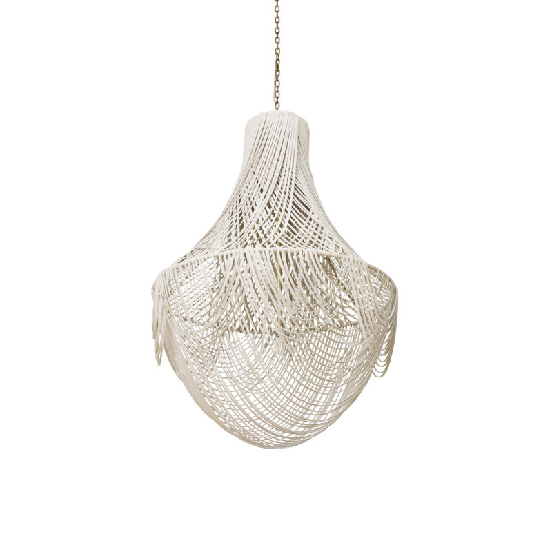 Large Leather Fringe Chandelier, Cream