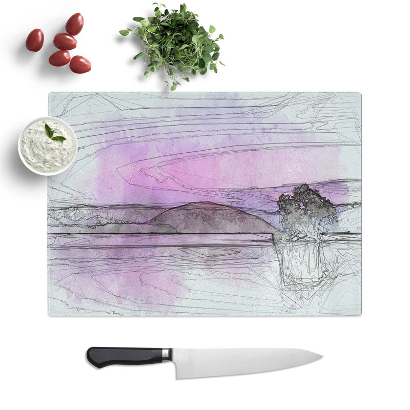 Glass Lone Tree Under A Purple Sunrise in Abstract Chopping Board, 28.5 cm W x 20 cm L