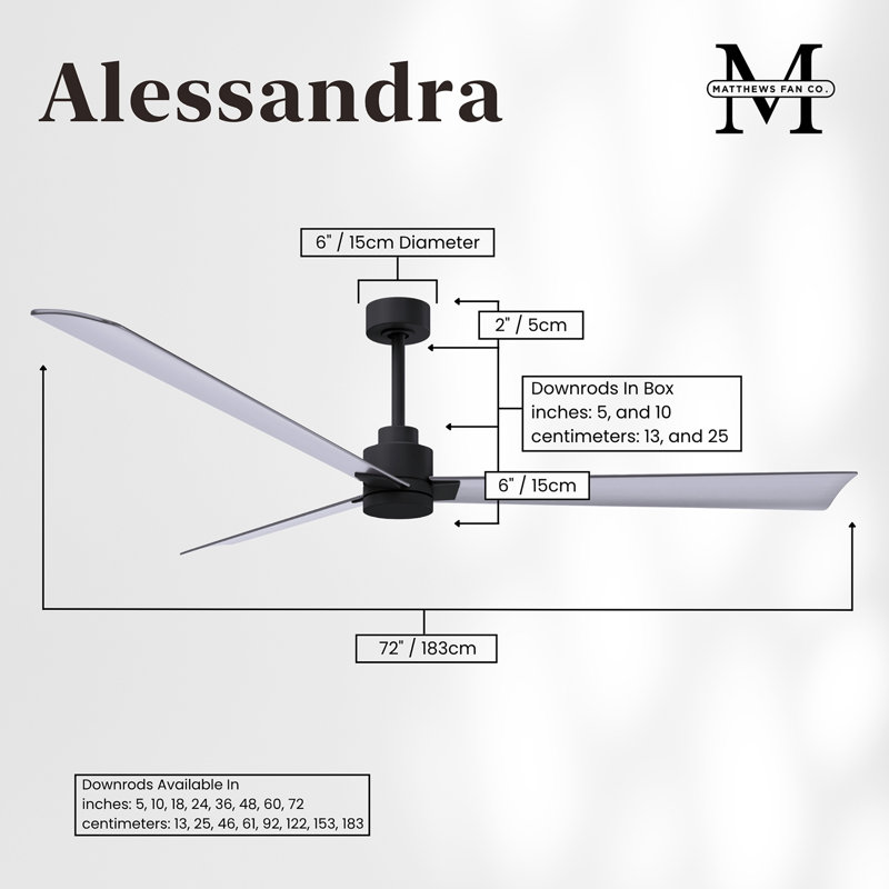Alessandra Outdoor Downrod Ceiling Fan, Matte Black, Brushed Nickel