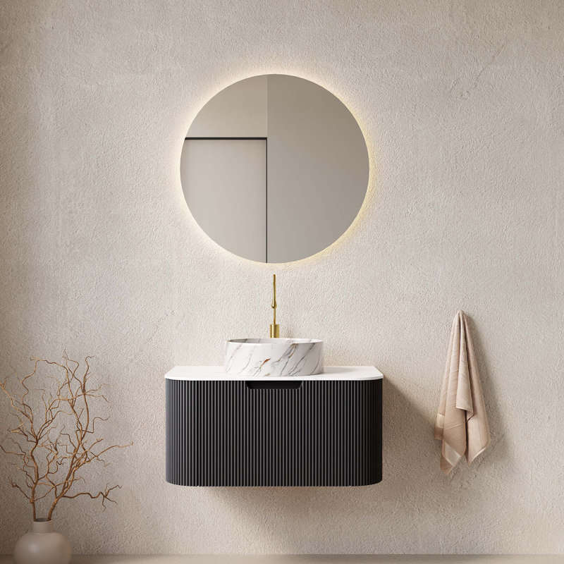 Meuble-lavabo mural flottant avec lavabo, tiroir et armoire de rangement, pré-assemblé pour une installation facile et un grand espace de rangement