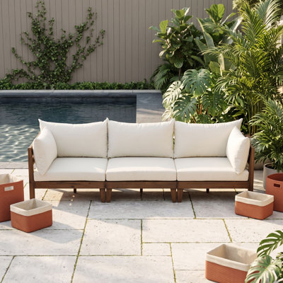 Ensemble de canapé de patio en bois avec coussins et coussins