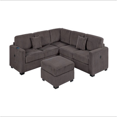 Ensemble de canapé modulaire rembourré en velours côtelé 4 pièces Living Room avec accoudoirs RAF / LAF avec port USB, coin, canapé-lit