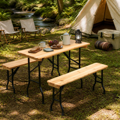 Table de pique-nique pliante de 1,13 m x 1,62 m, plateau en sapin naturel