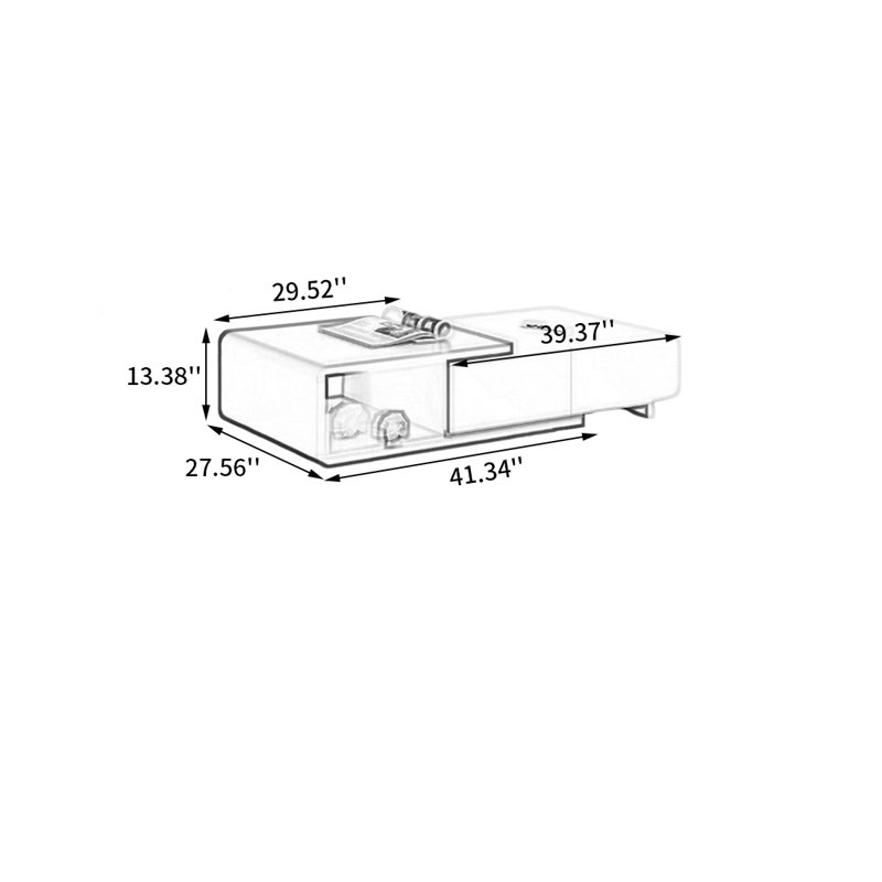 Table basse rétractable Modern, H 13,38 po x L 41,34 po x l 27,56 po