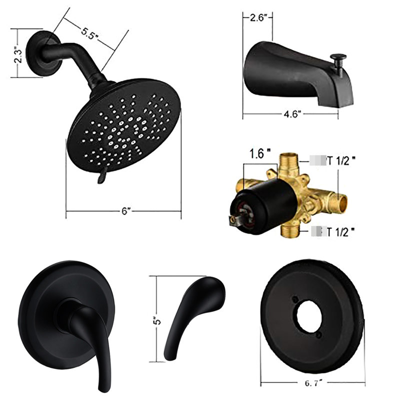 Shower System With Single Handle & Matte Black Finish - 5 Functions Wall Mounted Valve