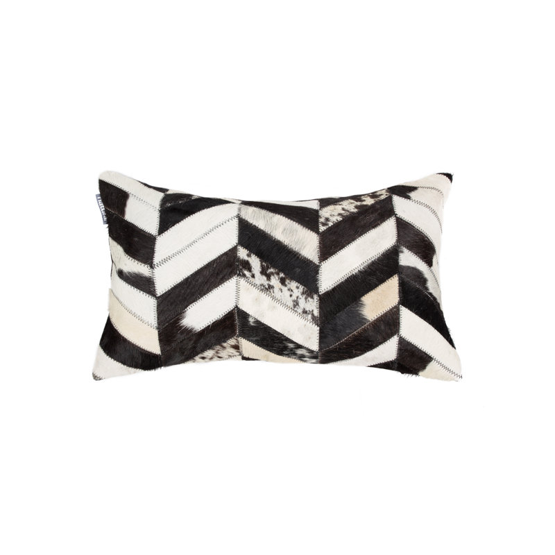 Torino Leather/Suede Lumbar Rectangular Pillow Cover & Insert, Black/Natural