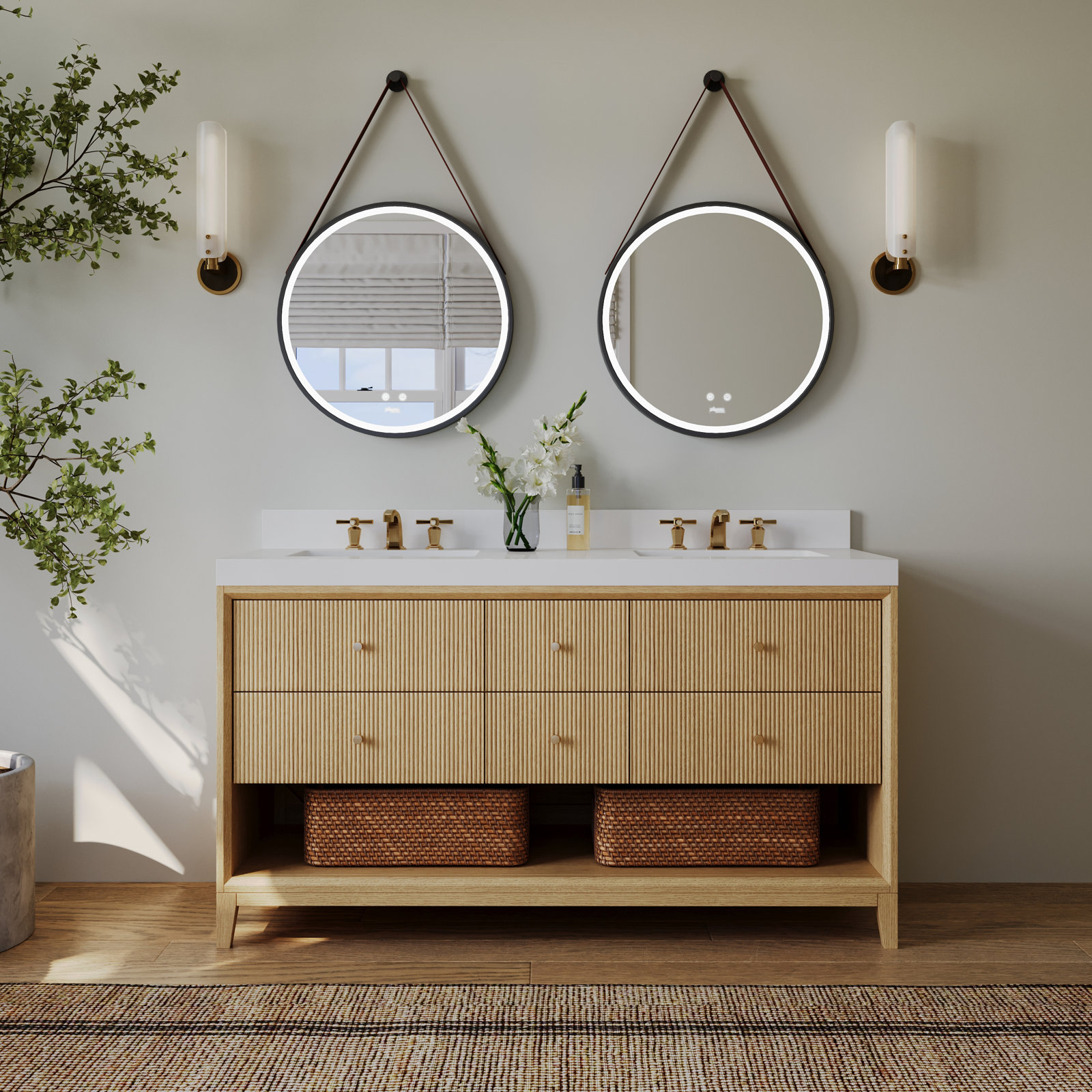 Momo Oak Single Bathroom Vanity, Oak, 60"