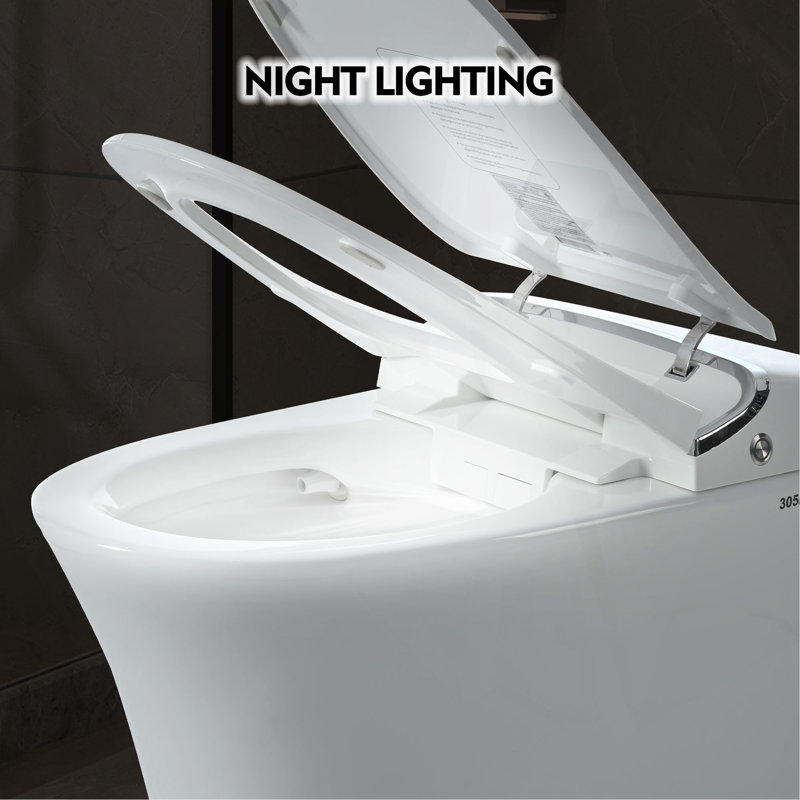 Luxury Smart Toilet With Dryer And Warm Water,  Elongated Bidet Toilet With Heated Seat, With Remote Control, LED Night Light, Power Outage Flushing, Soft Close Cover,Whit