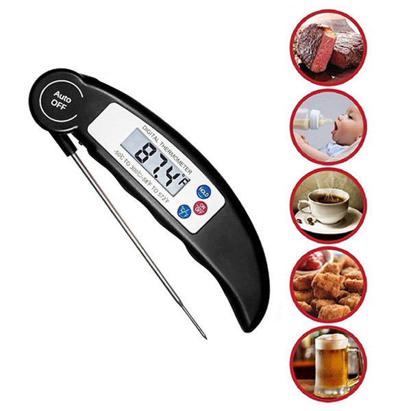 Polder Waterproof Instant Read Thermometer, Meat Thermometer for Cooking, Food Thermometer with Folding Probe, Intuitive Digital Thermometer with