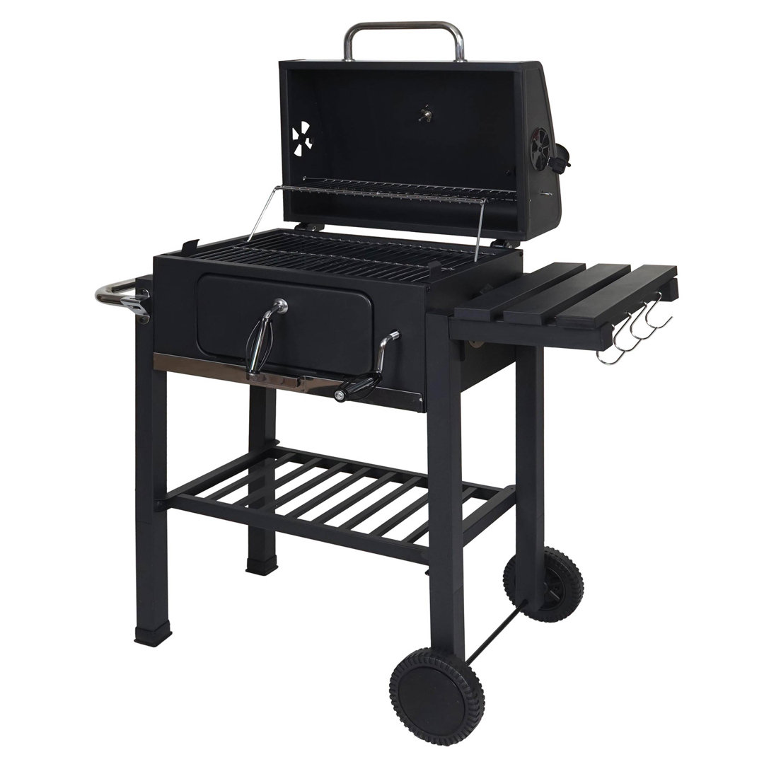 Grillwagen MCW-K93, Holzkohlegrill Standgrill Barbecue BBQ Gartengrill Mit Deckel Ablagen, Stahl, 110X100x51cm Schwarz