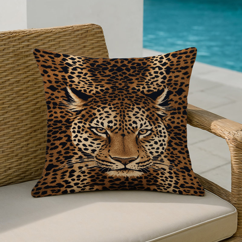 Coussin intérieur et extérieur, Carré 16 po, Léopard indien