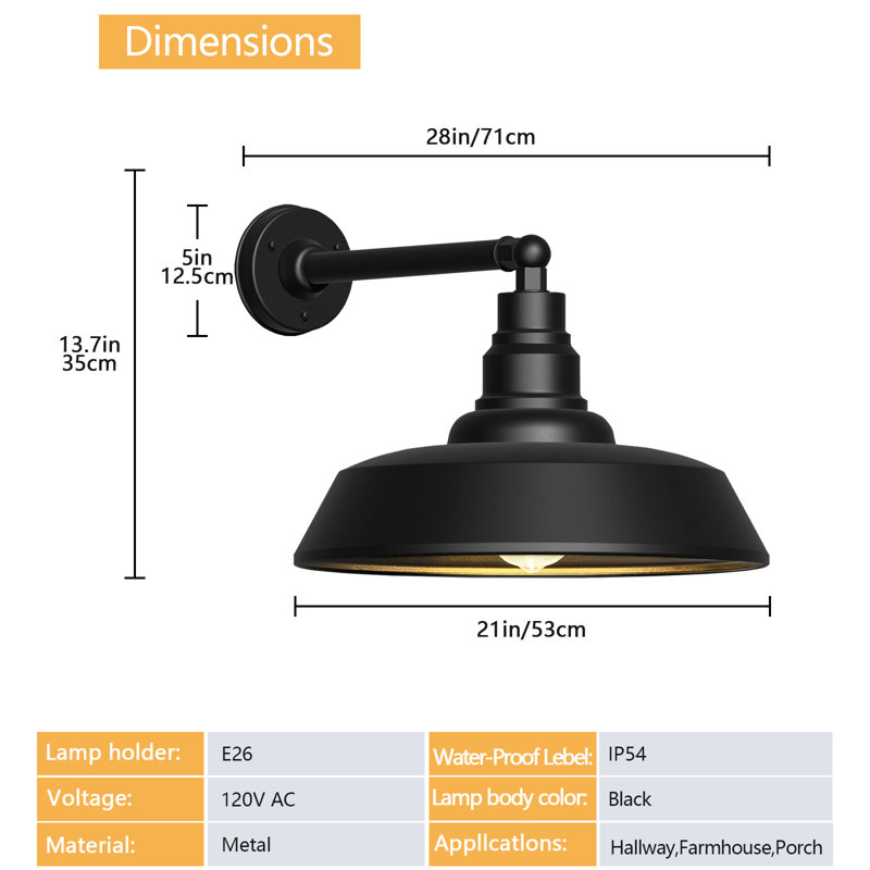 Lampe col de cygne extérieure, H 13,7 po x l 21 po x P 28 po