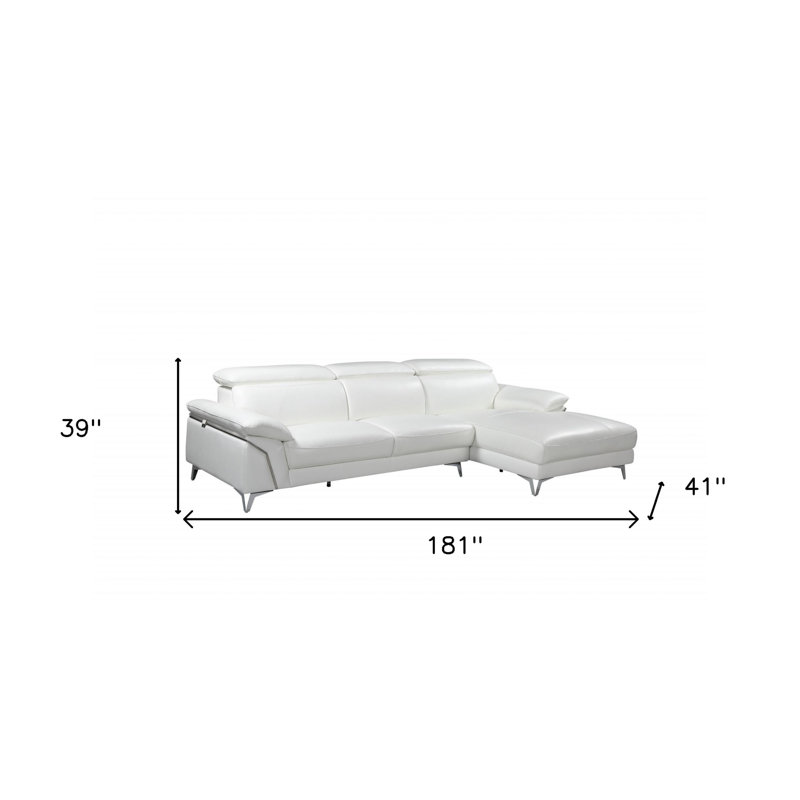 White Italian Leather L Shaped Two Piece Sofa and Chaise Sectional White Italian Leather L Shaped Two Piece Sofa and Chaise Sectional