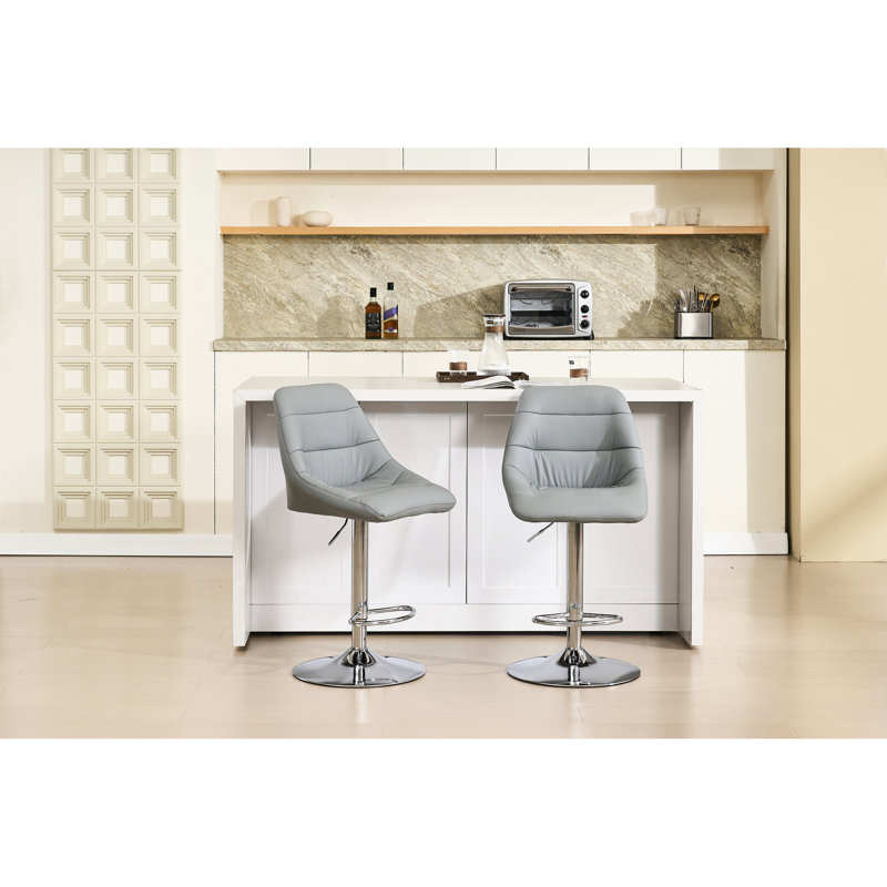 De 2 tabourets de bar, velours gris, repose-pieds et base, hauteur réglable, pivotant, facile à nettoyer et conception réglable, housse en velours, gris, nettoyage simple