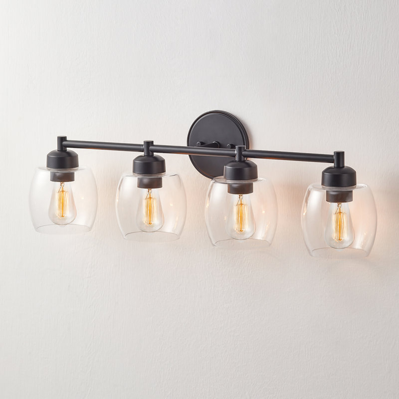 Dimmable Bathroom Vanity Light with Glass Shade, Black, 4 Lights