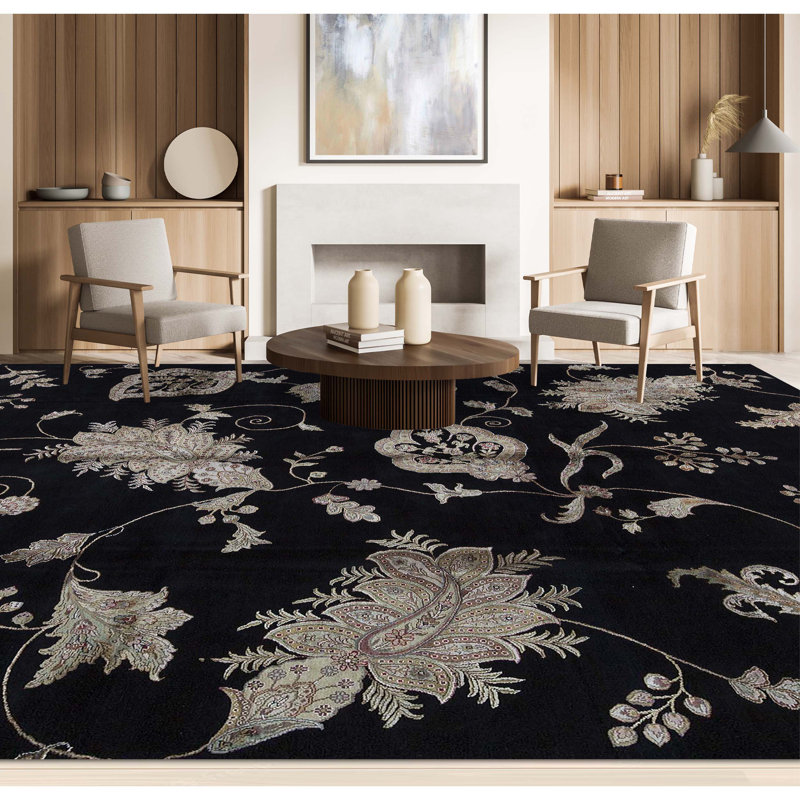 Dharma Floral Area Rug in Black/Beige